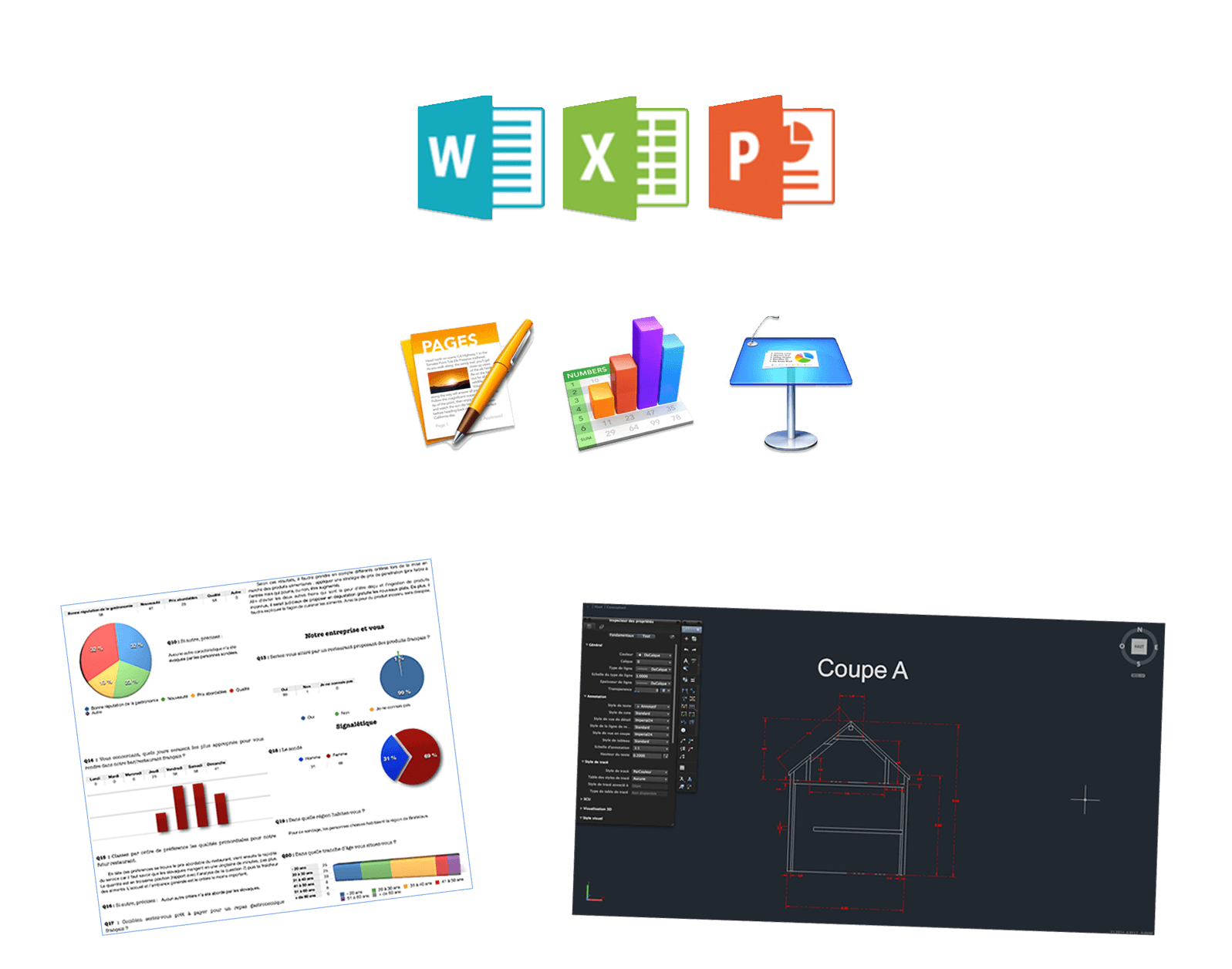 Pack office Windows, Suite Mac, AutoCad et Sphinx